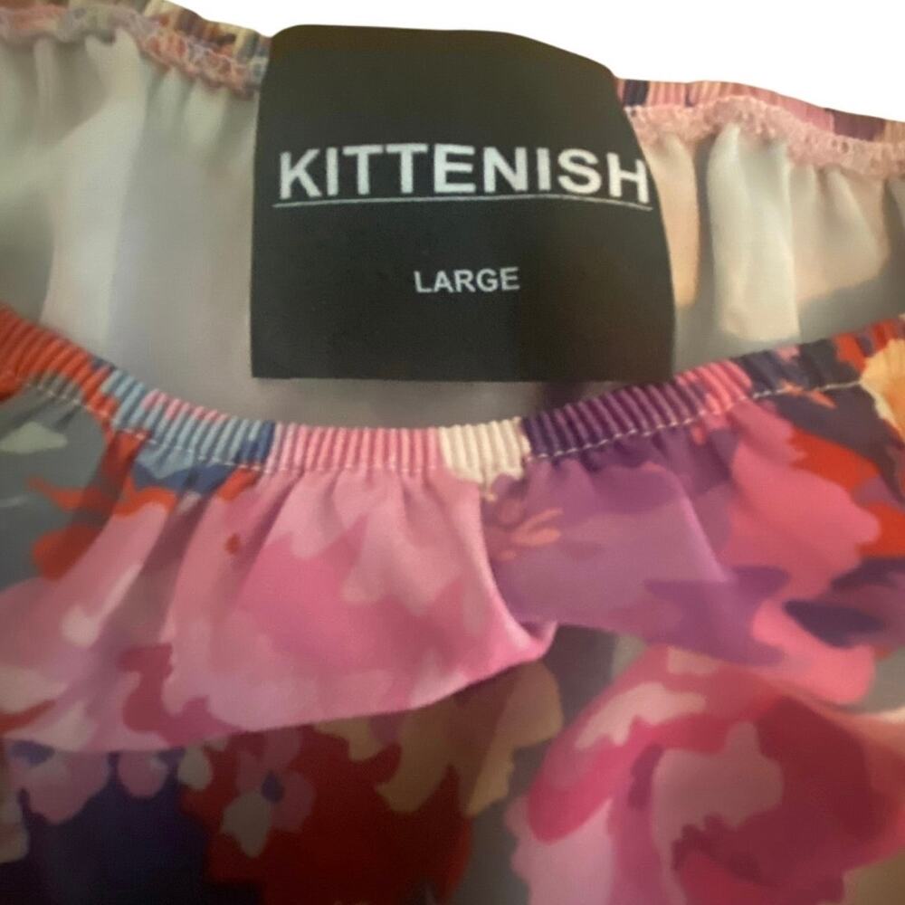 Kittenish Floral Off-Shoulder Puff Sleeve Mini Dress - Size Large - Picture 4 of 5